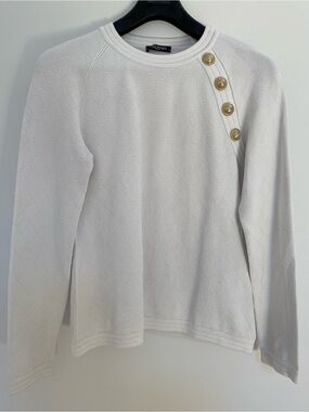 Balmain White Knit Sweater with Gold Buttons